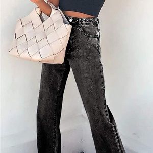 Straight Leg Distressed Black Jeans with Split Hem (Never used!)